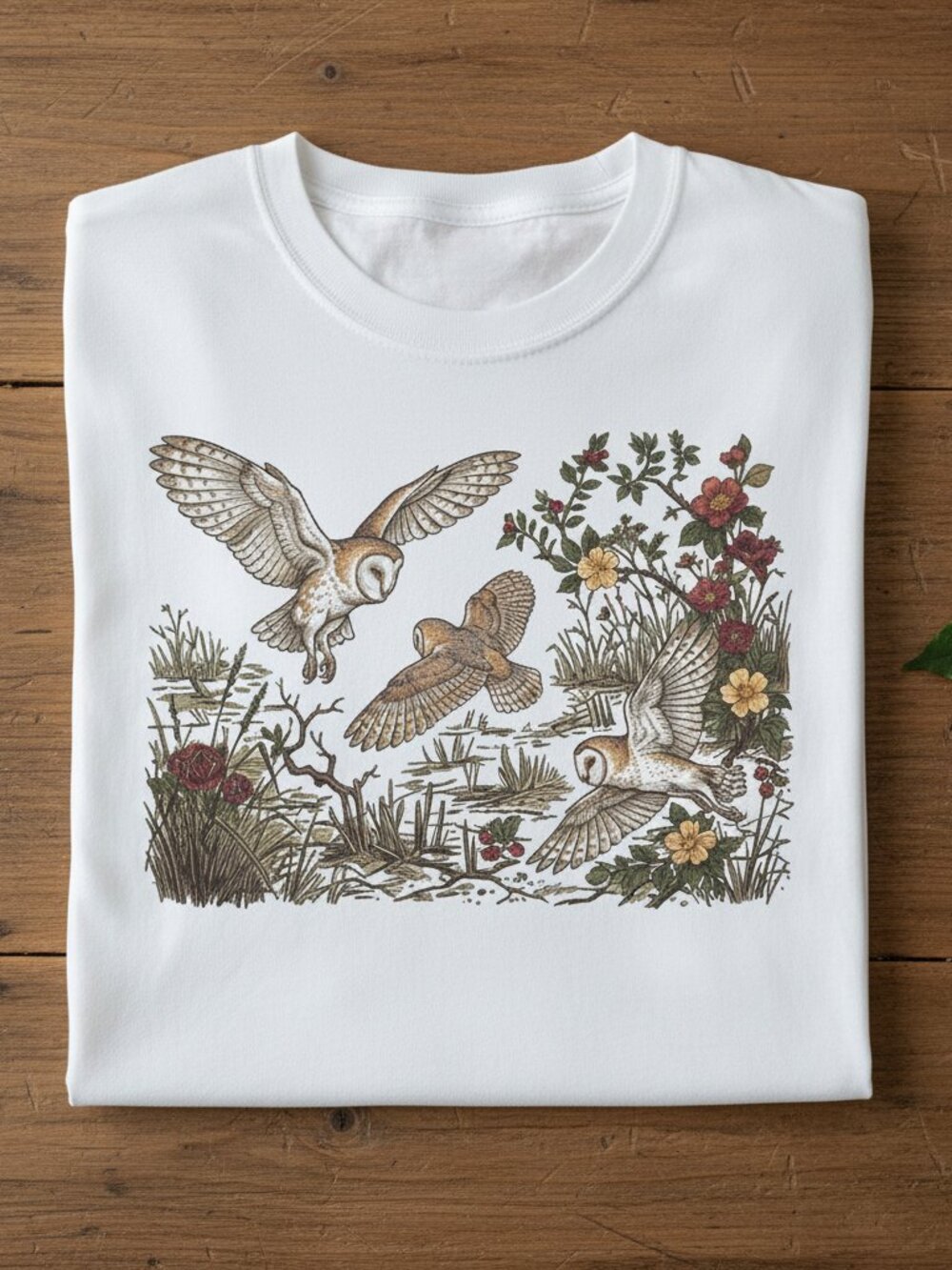 90s Barn Owls Botanical Graphic Tee | Cottagecore Forestcore Shirt